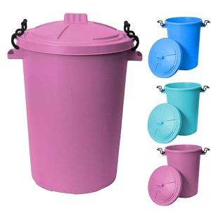 Latchini 50L Litre Outdoor Bin Large Heavy-Duty Weather Resistant and Food Grade Plastic Dustbin Trash Can Garbage Bin with 2 Clip Locking Lid for Indoor & Outdoor Storage